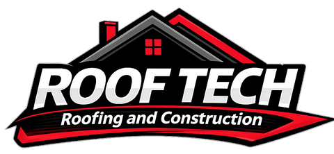 Roof Tech Roofing and Construction logo with red and black house roof design