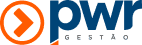 Um logotipo azul e laranja para pwr gestao