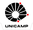 O logotipo da unicamp é um círculo preto e branco com pontos vermelhos.