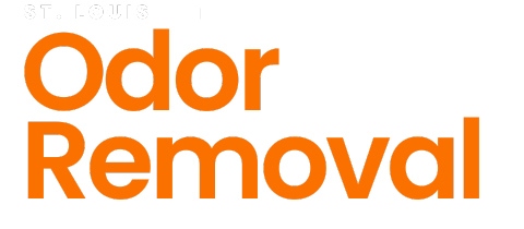 A logo for St. Louis odor removal in orange letters on a white background