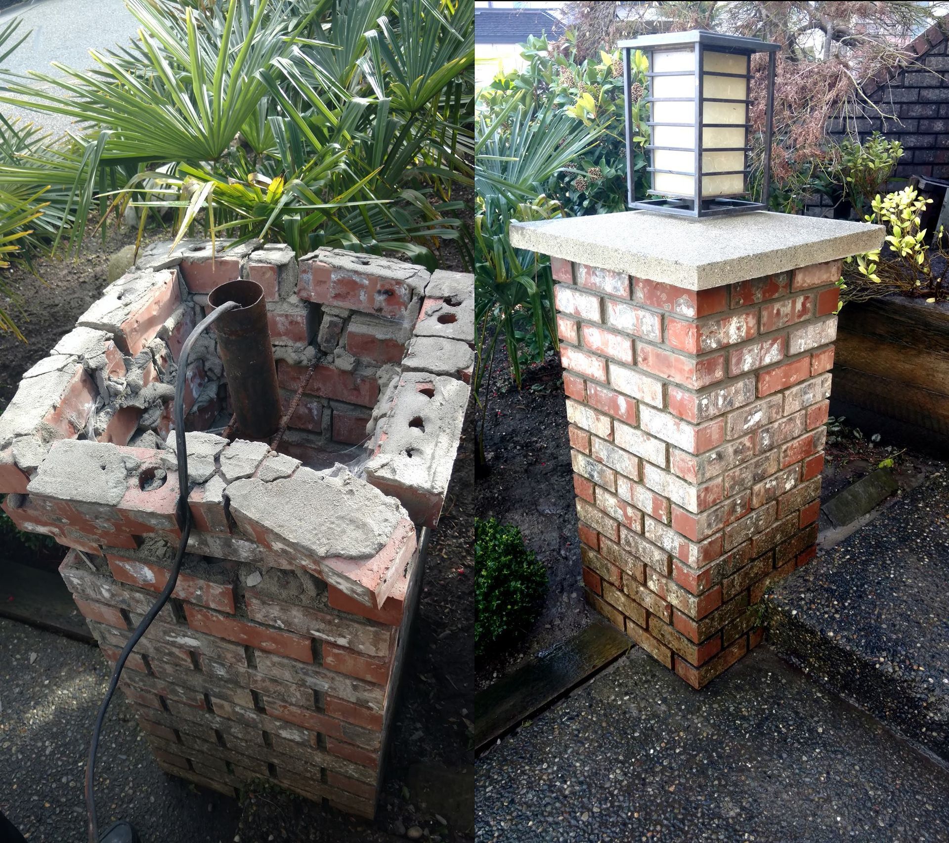 Brick column restoration before and after