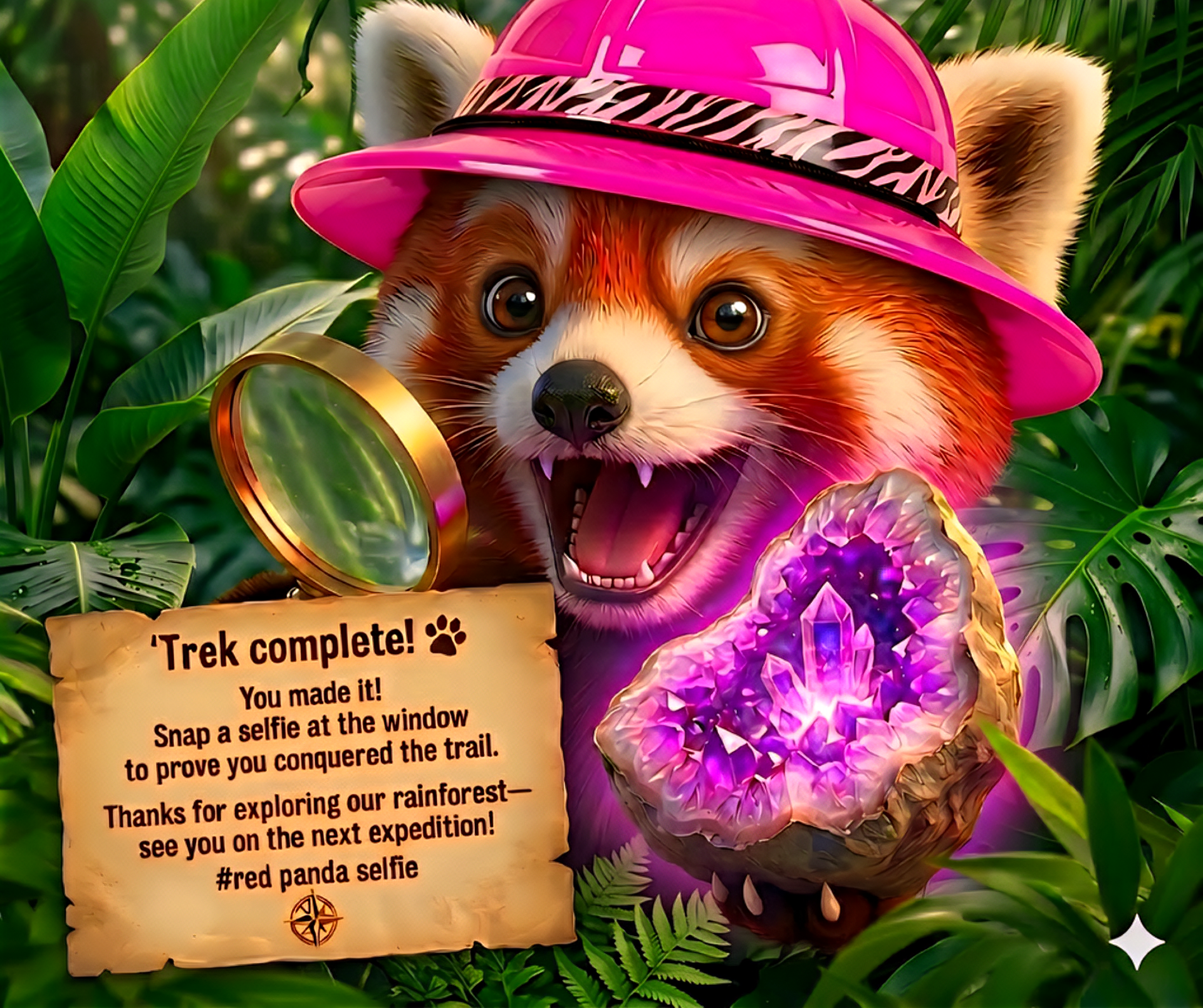 Scout The Red Panda, Chief Explorer at Into The Wild Zootique In Lancaster NY behind Frosty's Ice Cream.
