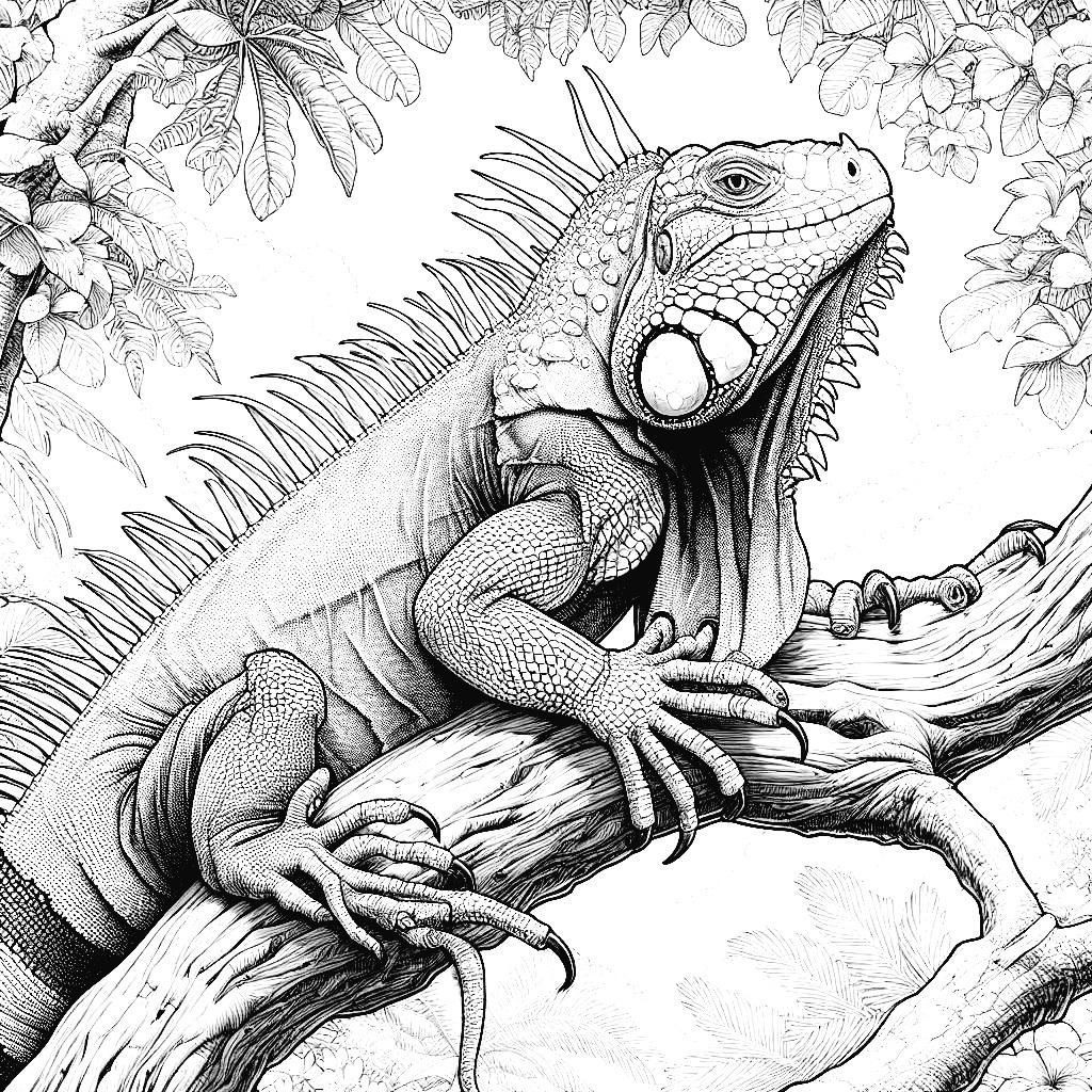 Green Iguana kids coloring page