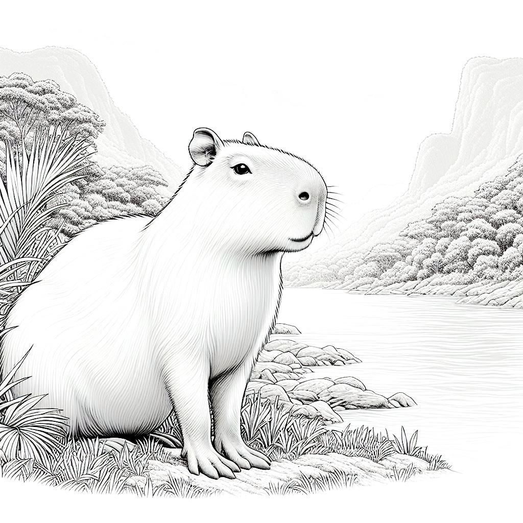 Capybara kids coloring page