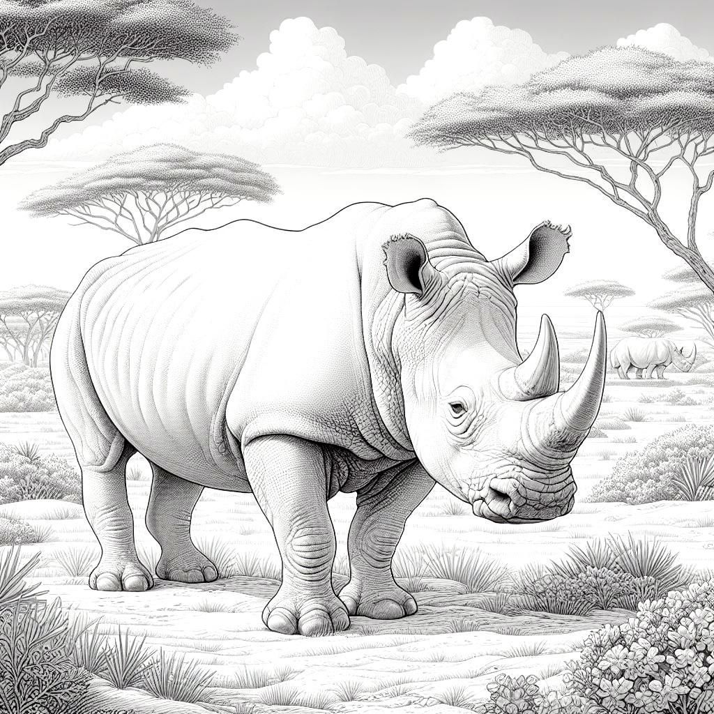 African White Rhinoceros kids coloring page
