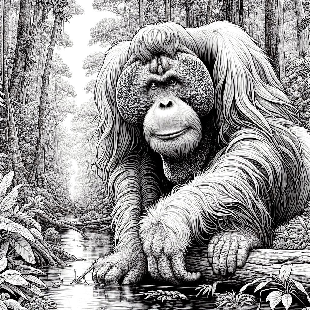 Orangutan kids coloring page