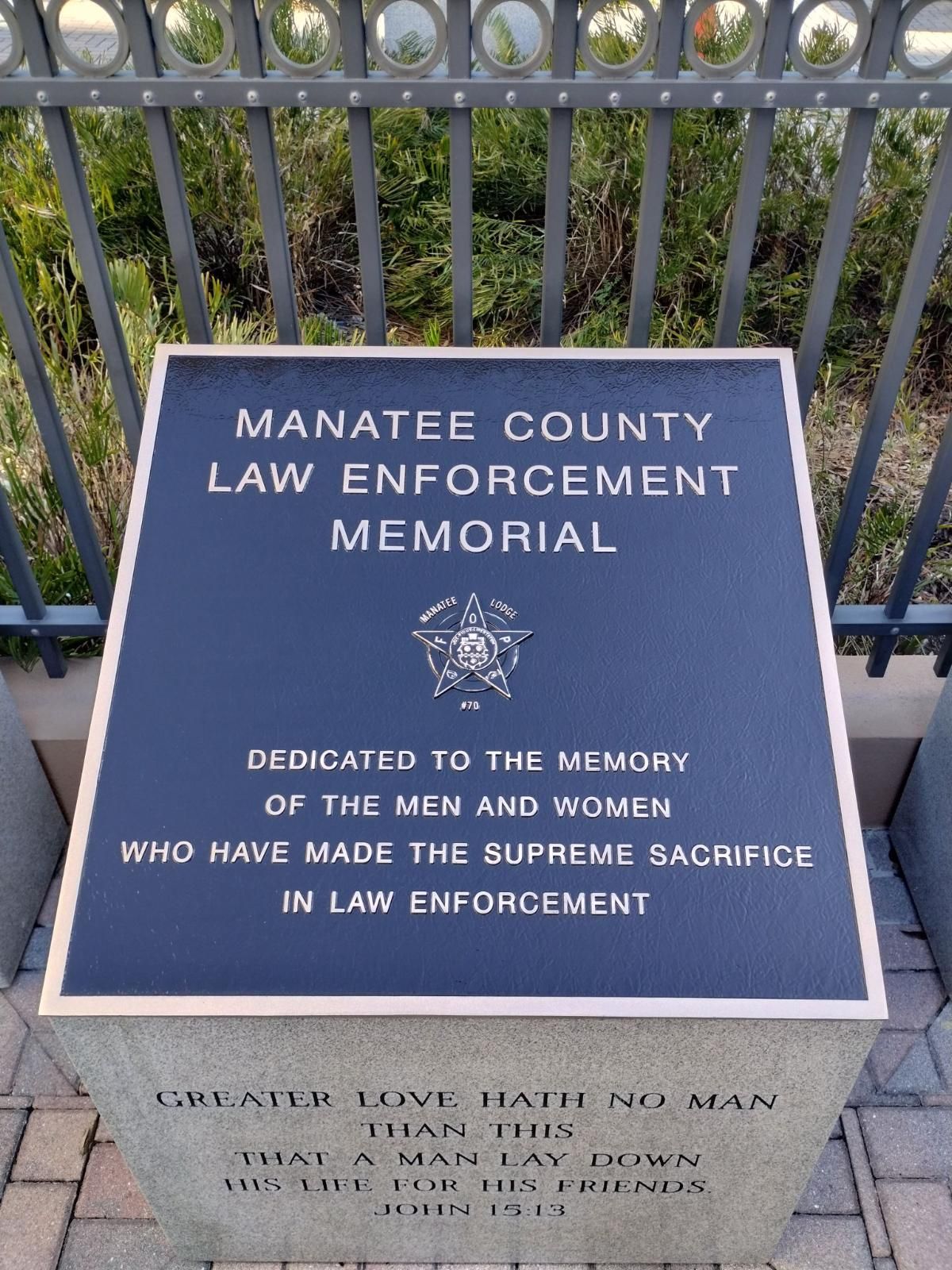 A plaque for manatee county law enforcement memorial
