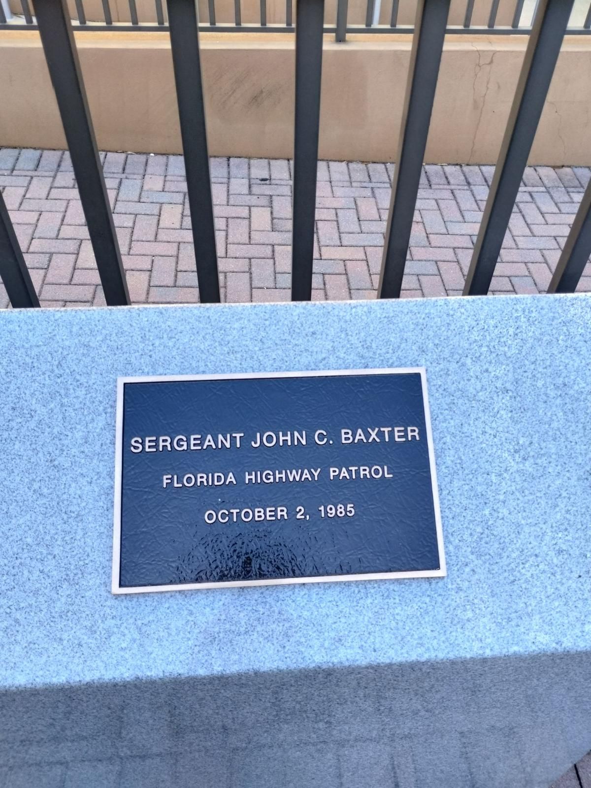 A plaque for sergeant john c baxter florida highway patrol