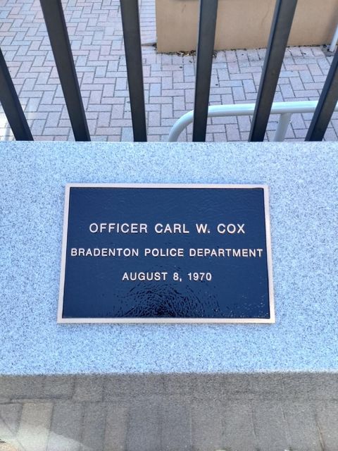 A plaque for officer carl w. cox from bradenton police department
