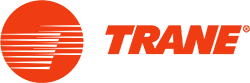 Trane logo: orange sunburst icon and orange wordmark on white background