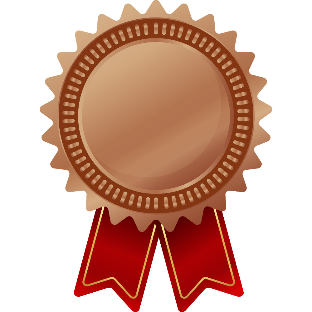 Bronze award ribbon with red ribbons and gold trim