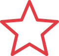 Red outlined five-point star icon on a white background