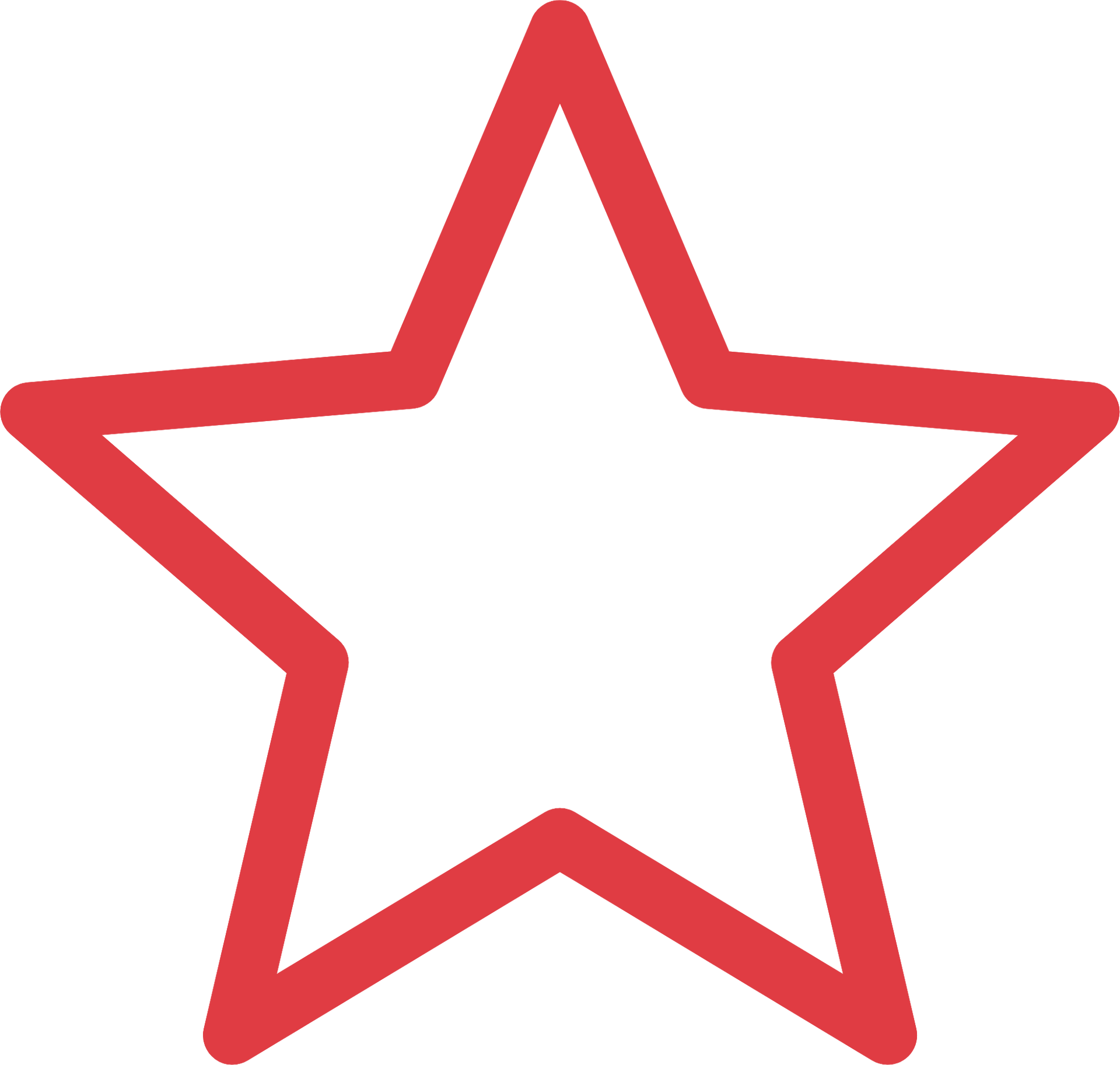 Red outlined five-point star icon on a white background