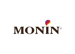 A monin logo with a colorful balloon in the middle on a white background.