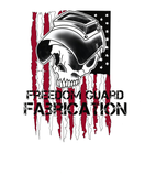 Skull wearing a welding mask, overlaid on a distressed American flag, with 