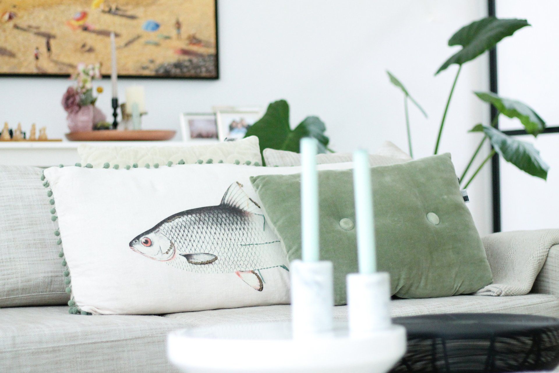 kussens accessoires groen en naturel