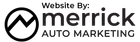 Merrick Auto Marketing logo with black circular mark and bold black text on white background