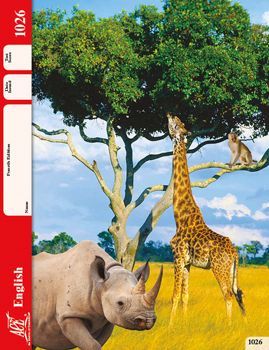 A rhino and a giraffe are standing under a tree.