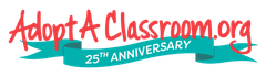 The logo for adopt a classroom.org is for the 25th anniversary.