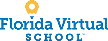 The logo for florida virtual school is blue and yellow.