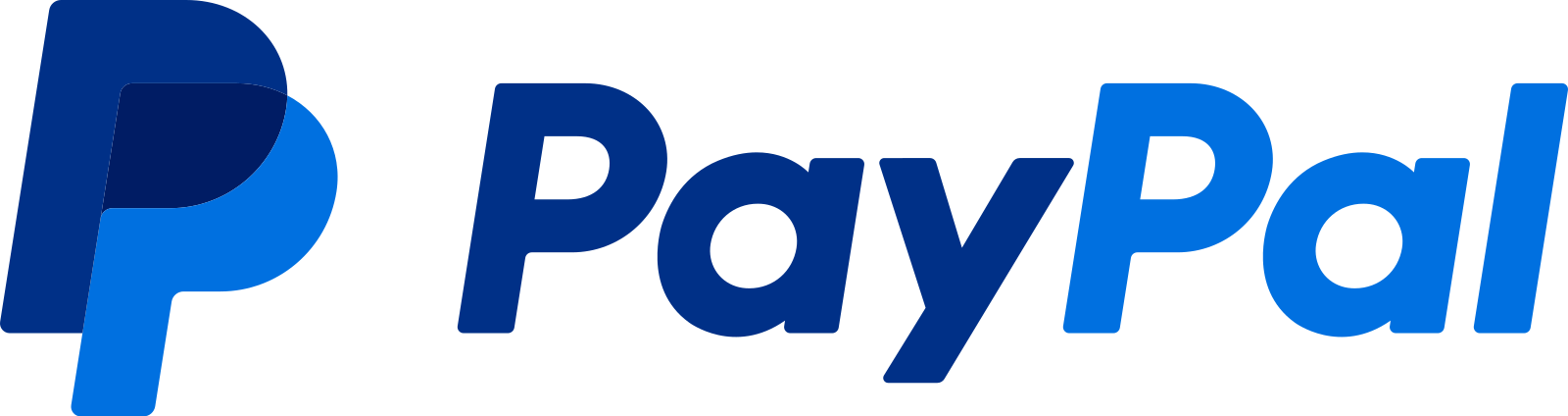 A blue and white paypal logo on a white background