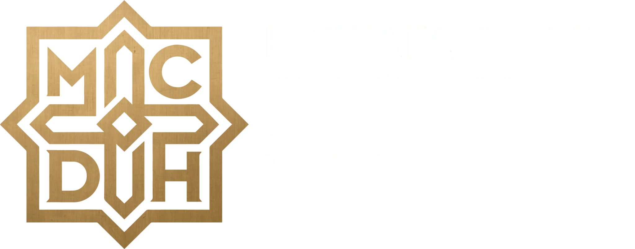 Gold geometric monogram logo with the letters MC and DUH inside a star-like border