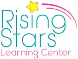 Rising Stars Learning Center logo with teal and pink text, yellow star, and pink arcs