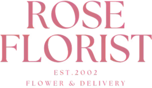 Pink “Rose Florist” logo with “Est. 2020” and “Flower & Delivery” text