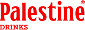 Red Palestine Drinks logo in bold red text on a white background