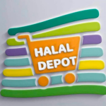 Halal Depot logo with colorful stacked bars and a brown center label in orange and white text