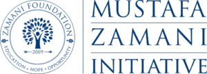 Mustafa Zaman Initiative logo with blue circular Zaman Foundation seal and text on white background