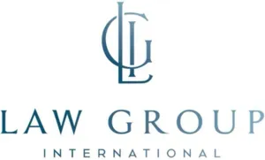 Law Group International logo in blue with interlocking LG initials above the company name