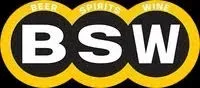 BSW logo in black and yellow with beer, spirits, and wine text above the letters