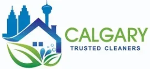 Calgary Trusted Cleaners logo with blue house, green leaves, and city skyline