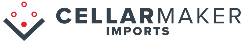Cellarmaker Imports logo with gray and red diamond icon and bold black text on white background