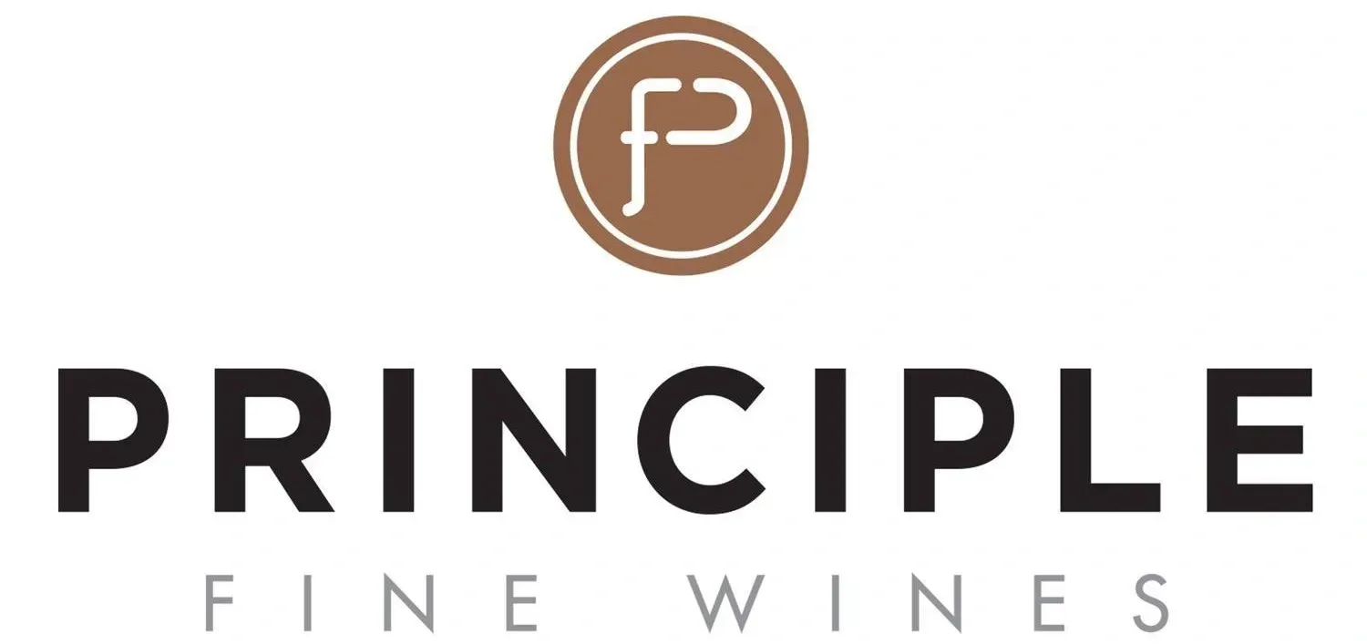 Principle Fine Wines logo with a gold circular emblem above black and gray text
