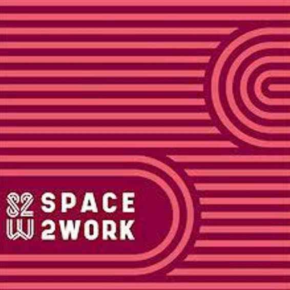 A red and white striped background with the words `` s2 space w2work '' written on it.