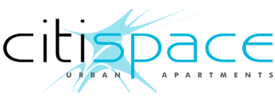 A blue and black logo for citispace urban apartments