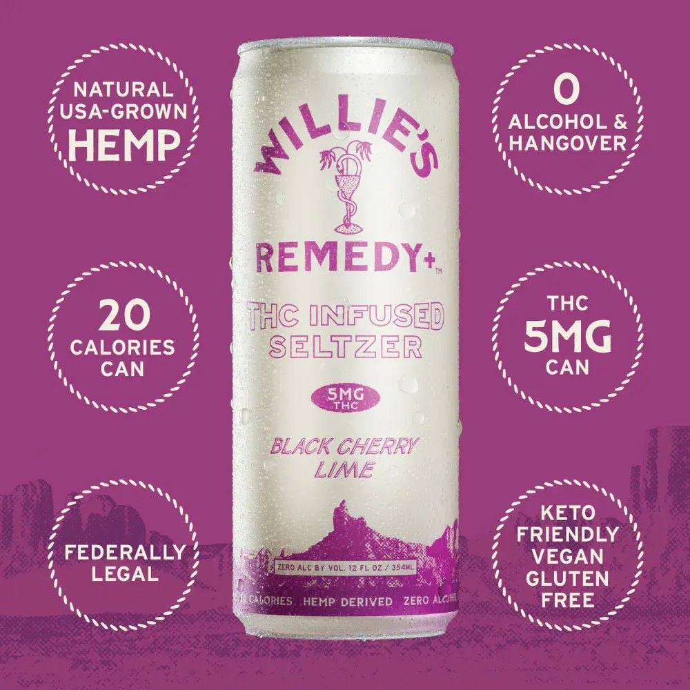 Willie's Remedy+ Black Cherry Lime – 5mg THC drink can