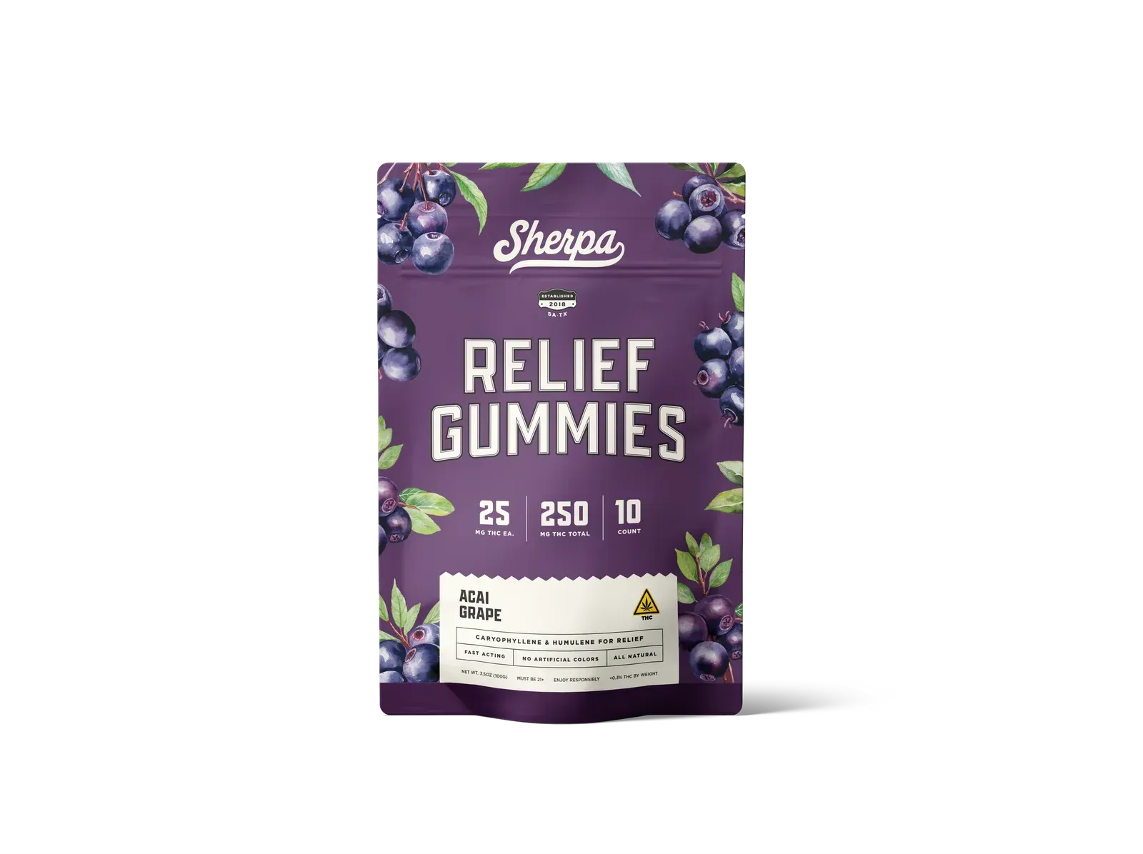 Sherpa Relief Acai Grape 25mg Delta-9 THC Gummies