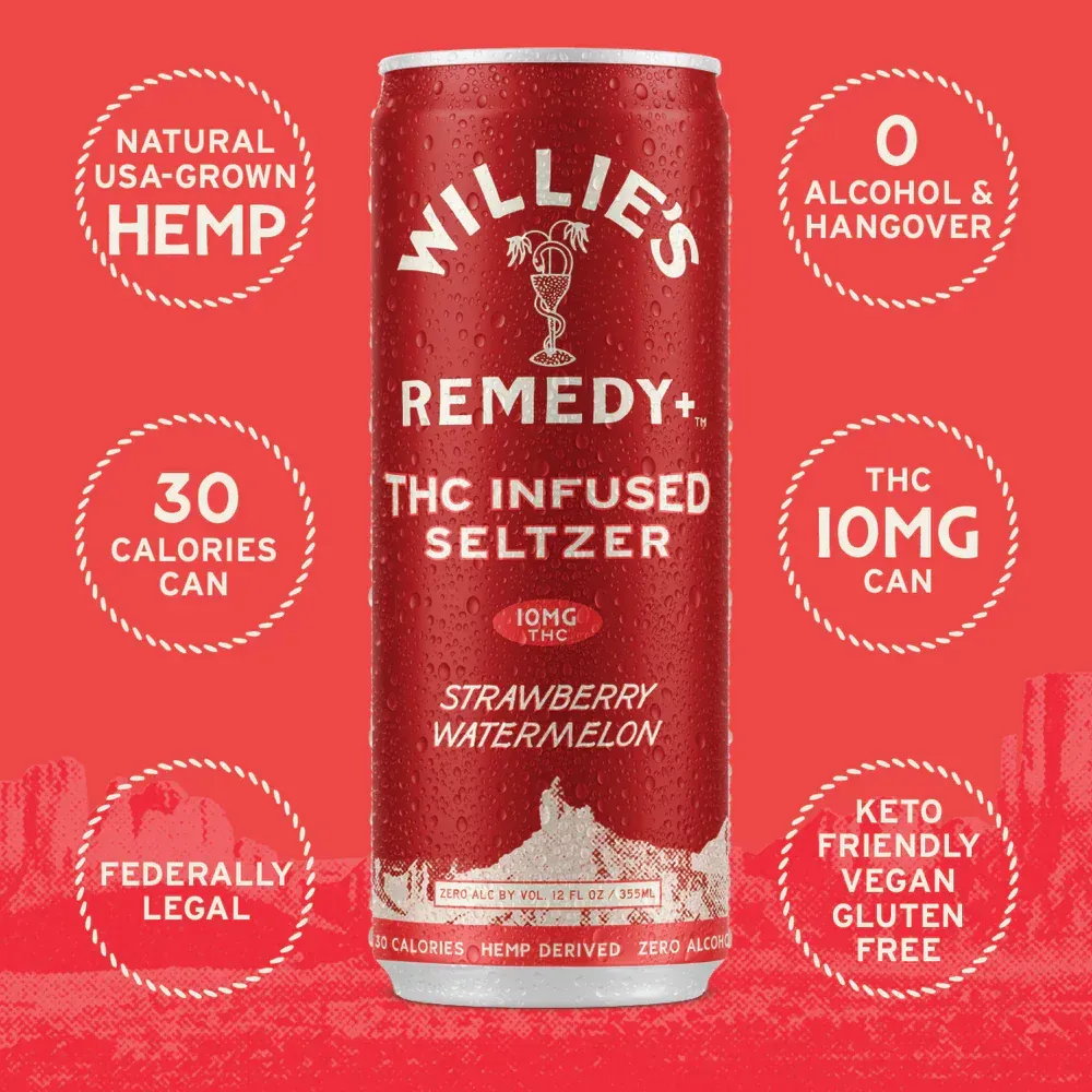 Willie's Remedy+ Strawberry Watermelon – 10mg THC drink can