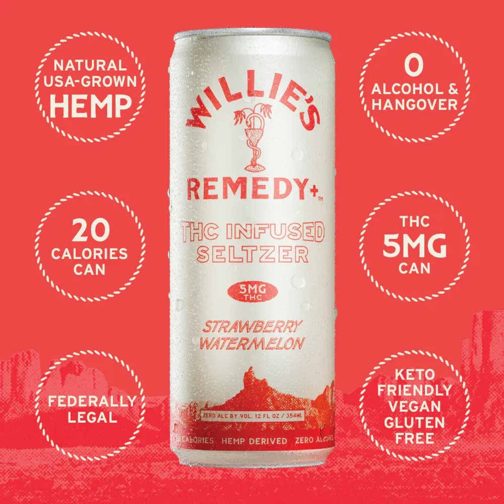Willie's Remedy+ Strawberry Watermelon – 5mg THC drink can