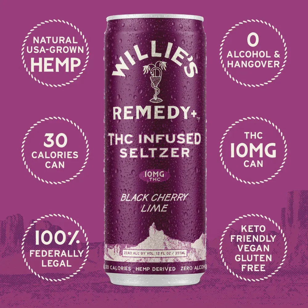 Willie's Remedy+ Black Cherry Lime – 10mg THC drink can