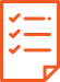 Une icône orange représentant une page de document avec trois coches et les lignes horizontales correspondantes.