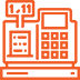 Une icône orange au trait représentant une caisse enregistreuse avec un affichage indiquant 1,11.