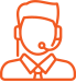 Icône orange représentant un conseiller clientèle portant un casque audio.