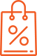Icône orange représentant un sac de courses avec un symbole de pourcentage au centre.