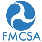 Blue FMCSA logo: Circle with a swirling white design, and the letters