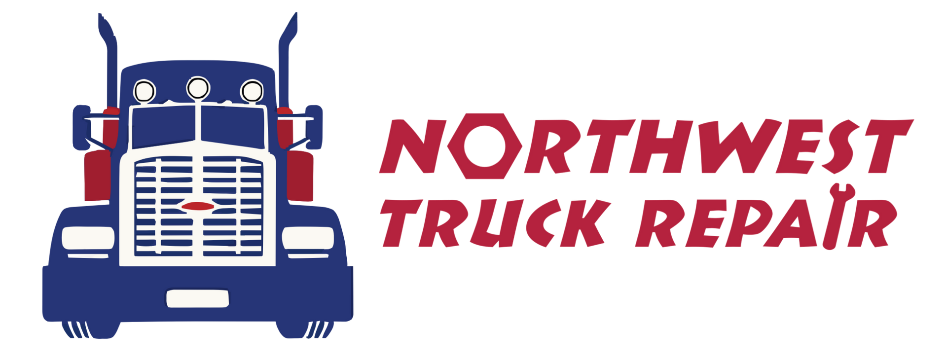 Blue and red truck logo with the words
