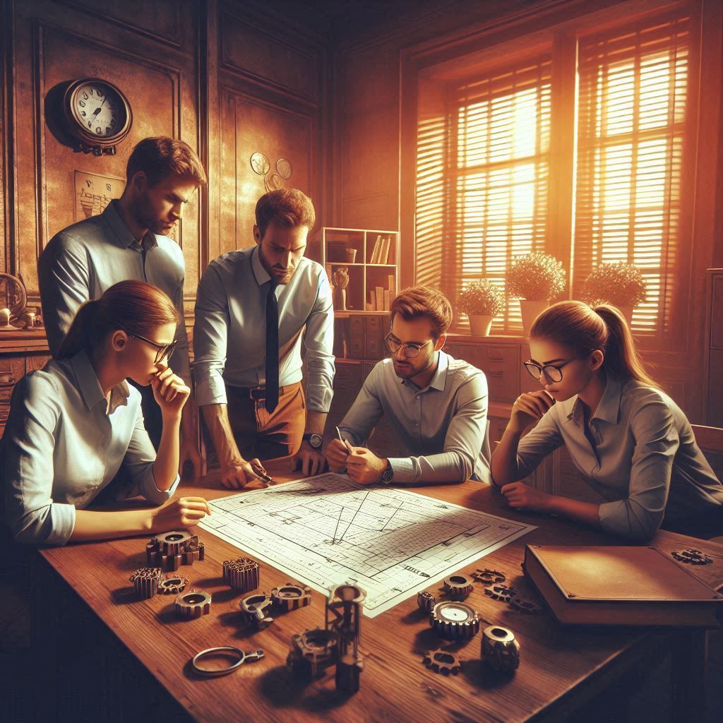 Un groupe de personnes est assis autour d'une table et regarde une carte.